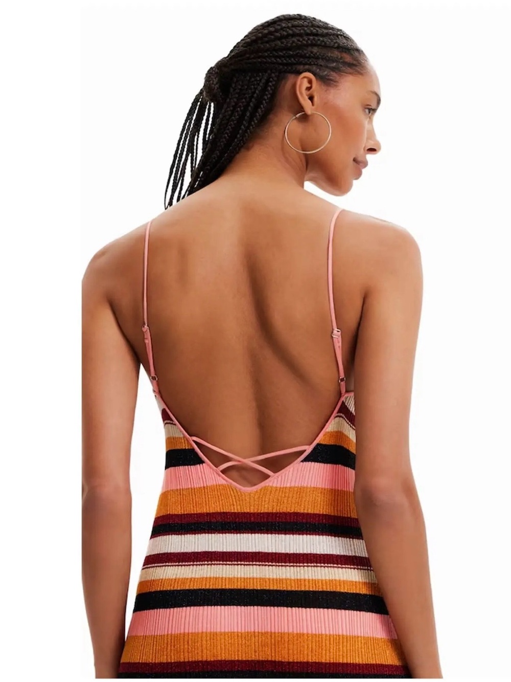 Desigual Striped Midi Dress in Pink, Orange, Black, White, Burgundy